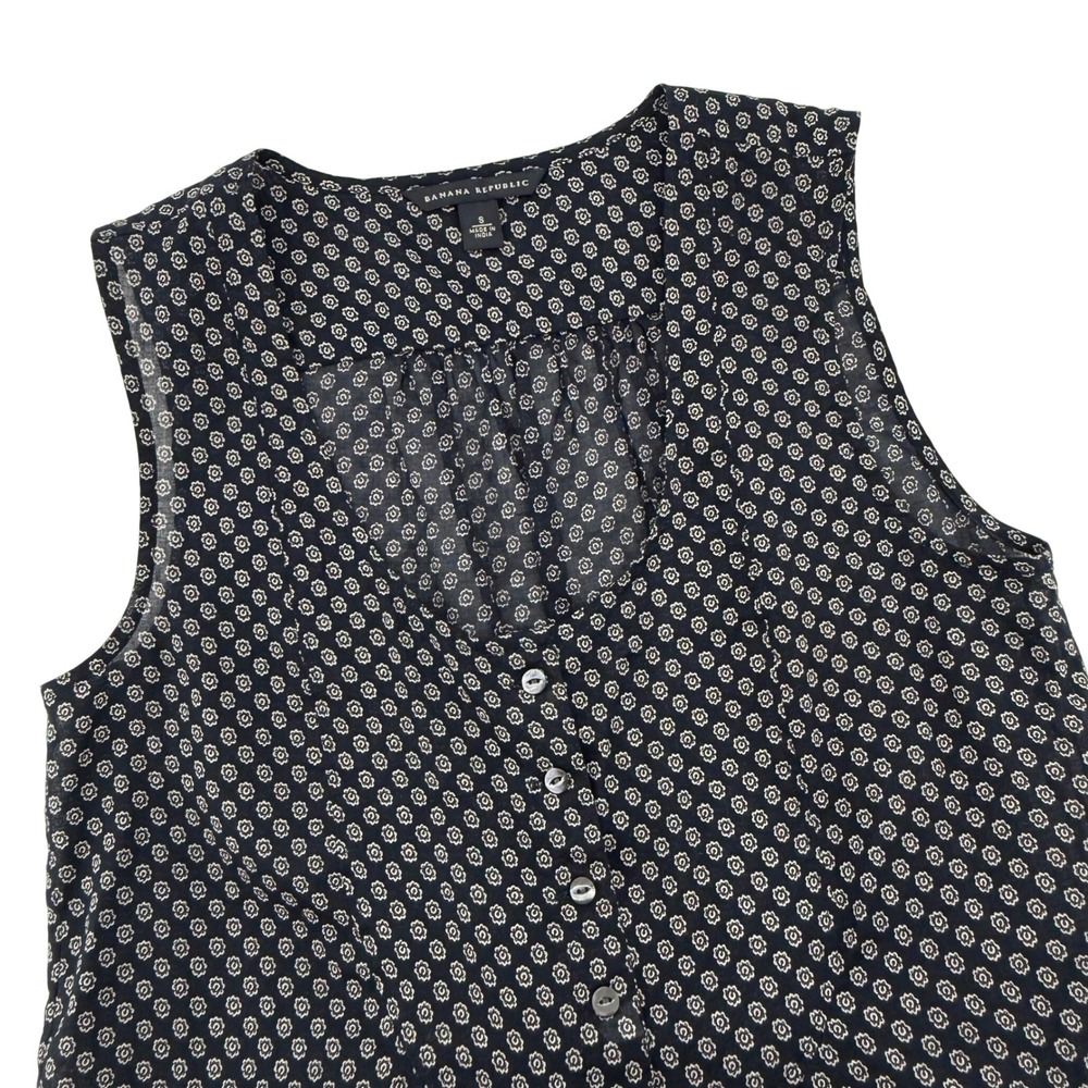 Banana Republic Womens Navy Blue Floral Cotton Sleeveless Button Front Blouse‎ S